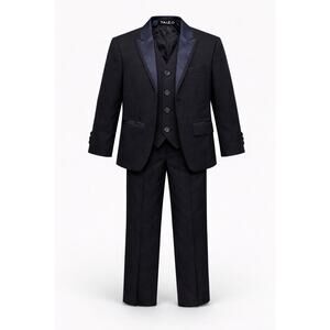 Tazio Boys Suit Size 6 Black Tuxedo Jacket Vest Pants Wedding Ring Bearer Easter